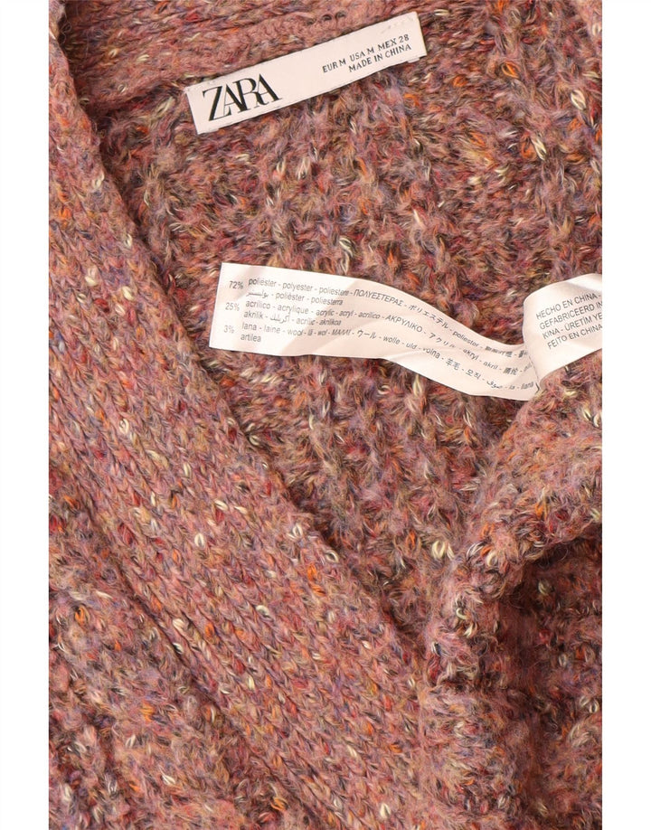 Pulover cardigan supradimensionat pentru femei Zara UK 14 Medium roz poliester cu pete