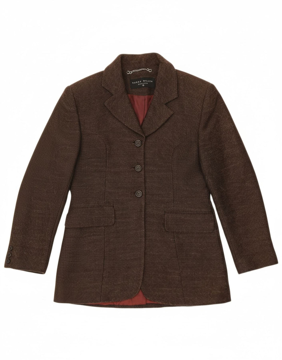 KAREN MILLEN Womens 3 Button Blazer Jacket UK 14 Medium Brown Wool