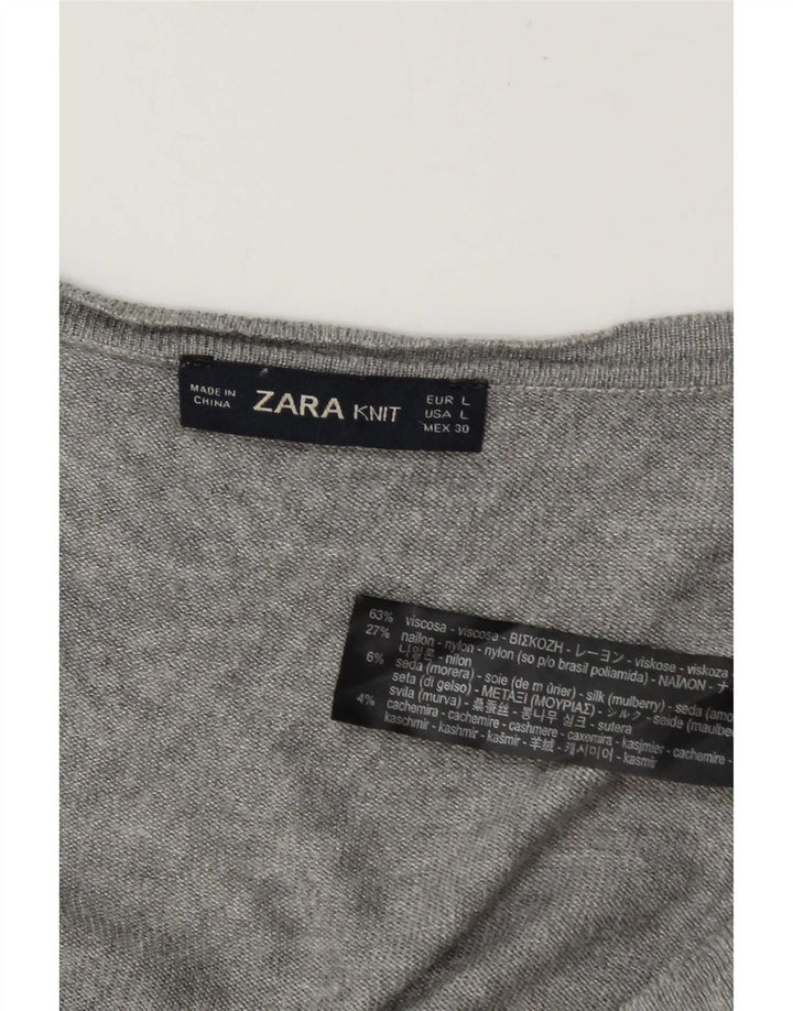 Pulover cu decolteu în V Zara pentru femei UK 16, mare, gri, viscoză