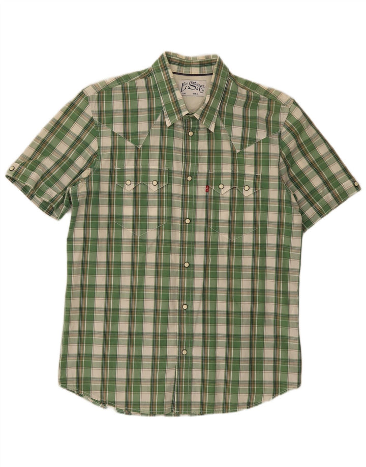 Cămașă cu mânecă scurtă cu grafică Levi's pentru bărbați, bumbac cu carouri mari, verde
