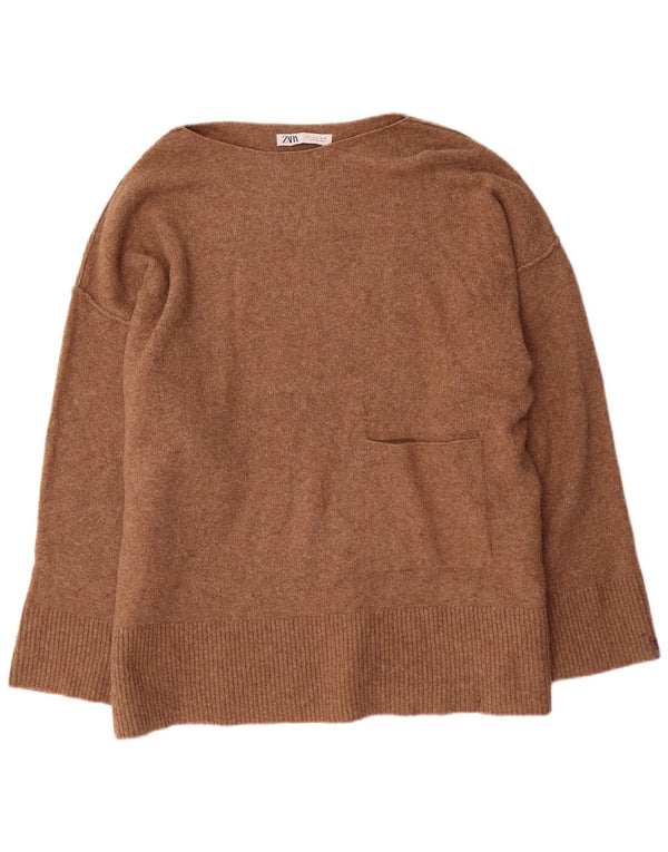 Pulover de damă Zara supradimensionat cu gât barcă UK 16 mare, bej, acrilic