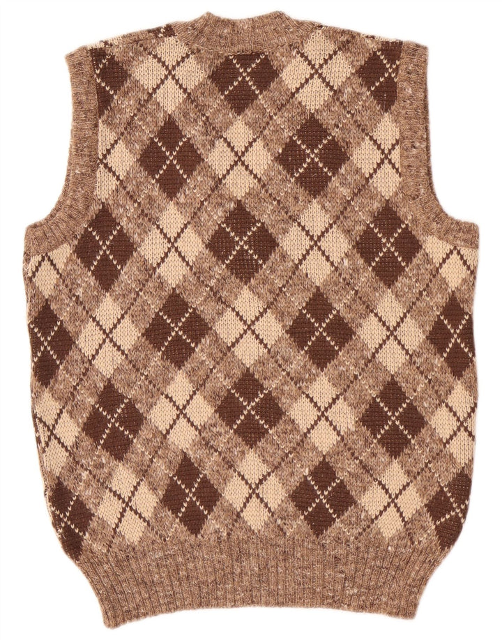 Dama Mens Vest Tank Top Small Brown Argyle/Diamond Wool