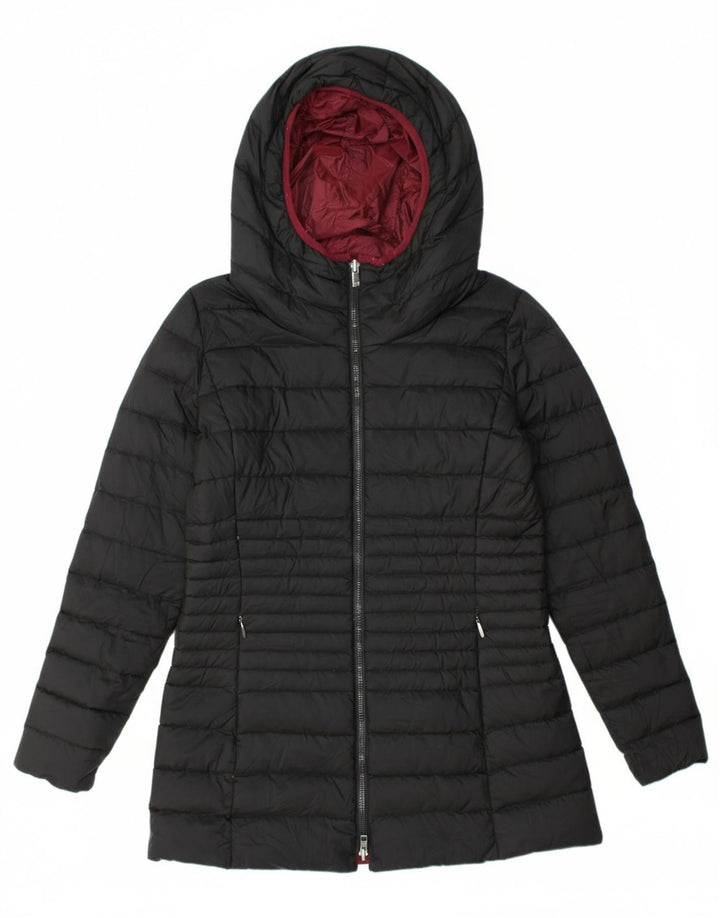 VINTAGE Womens Hooded Reversible Padded Jacket UK 12 Medium  Black
