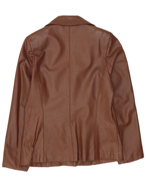 Blazer din piele vintage pentru femei cu 1 nasture UK 12 piele maro medie