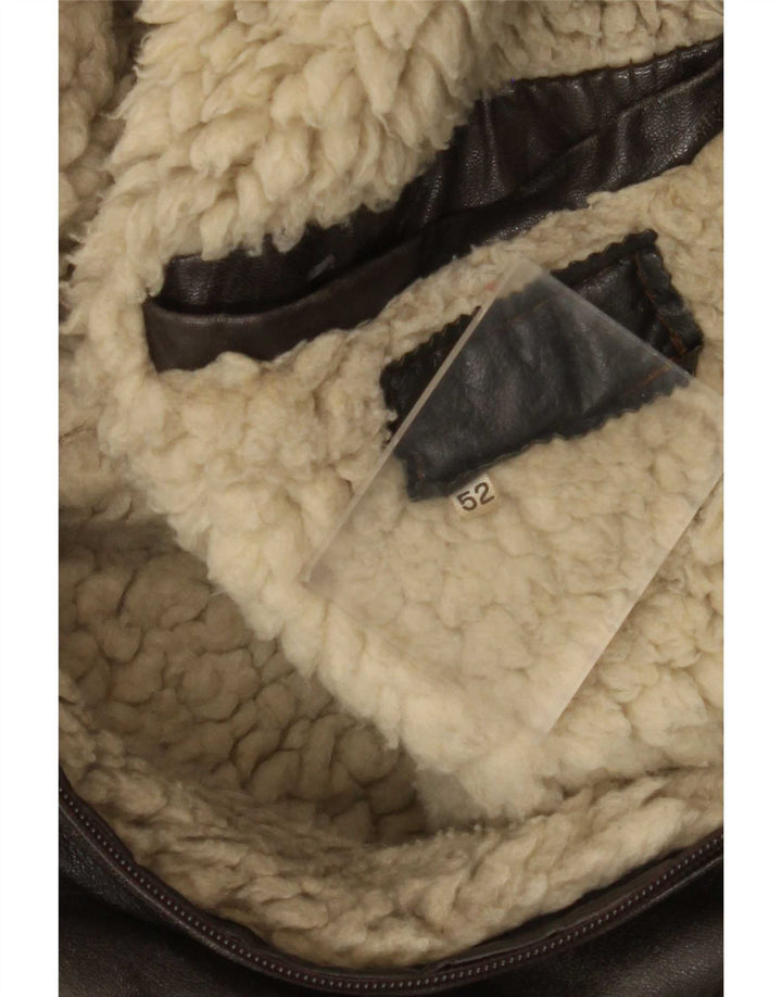 Jachetă de piele Sherpa pentru bărbați vintage IT 52 XL maro