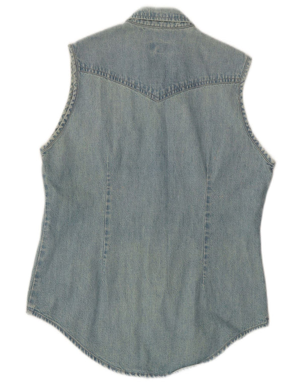 Cămașă de denim fără mâneci vintage pentru femei UK 14, mare, albastru, bumbac
