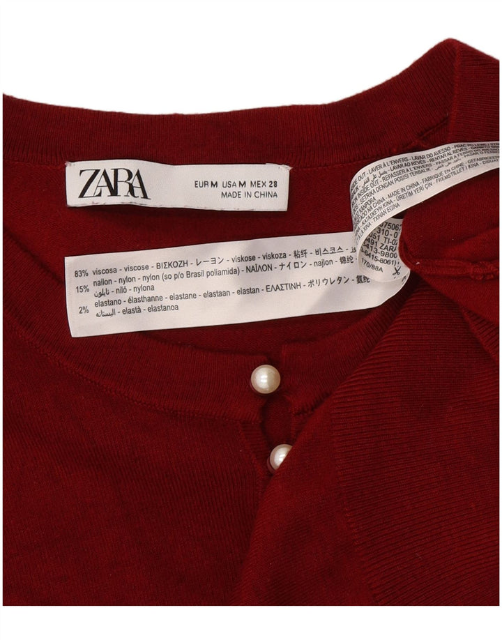 Pulover pentru femei Zara, cu gât cu nasturi, UK 12, viscoză de culoare burgundă medie