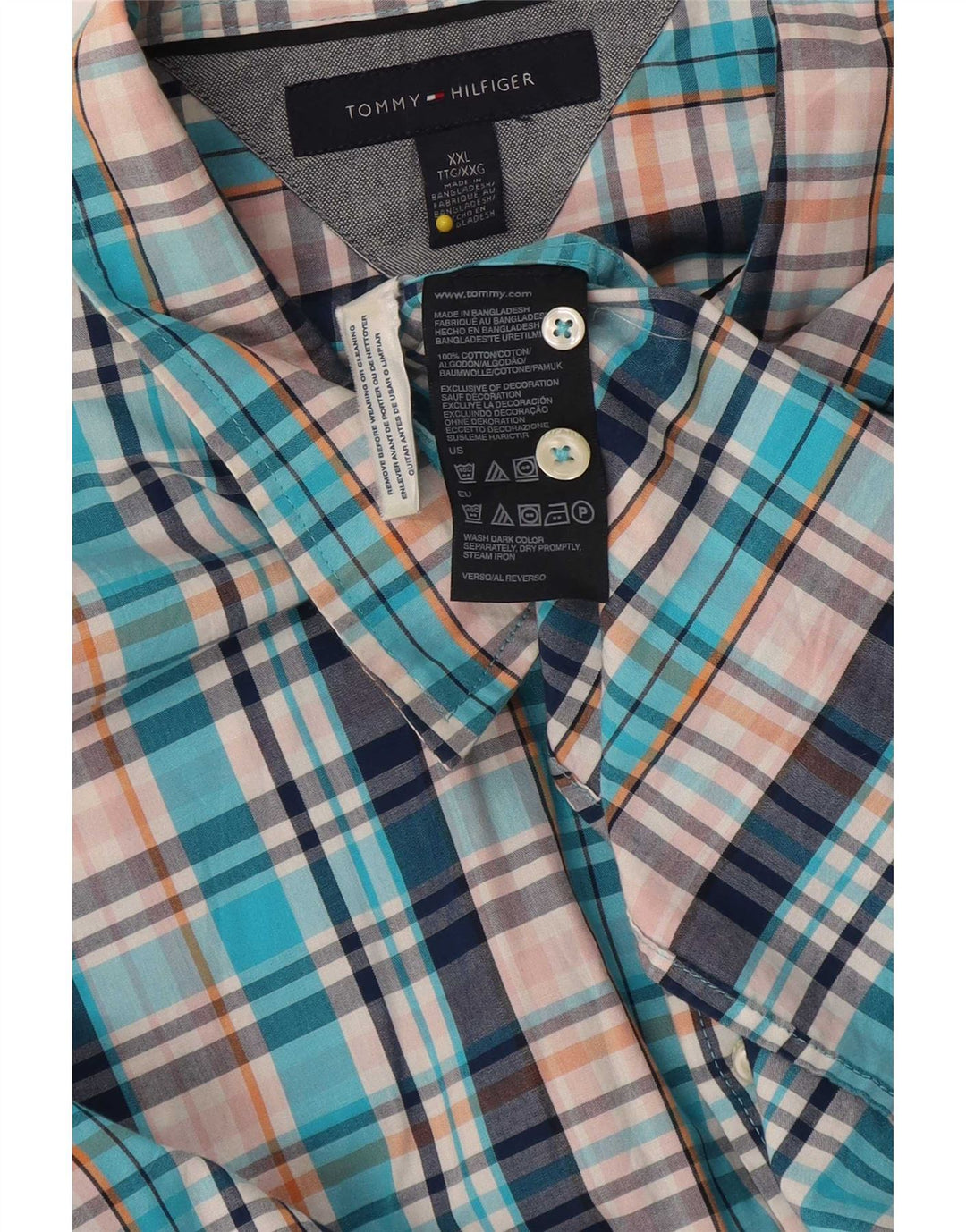 Cămașă înaltă Tommy Hilfiger pentru bărbați 2XL, bumbac cu carouri albastre