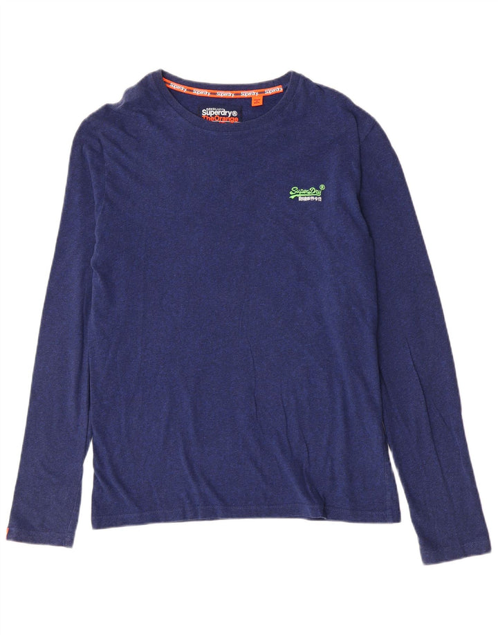 Top pentru bărbați Superdry cu mânecă lungă, albastru mediu, bumbac cu pete