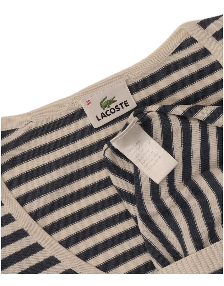 Pulover pentru femei Lacoste cu decolteu în V, mărime 38, mijlociu, bleumarin, în dungi