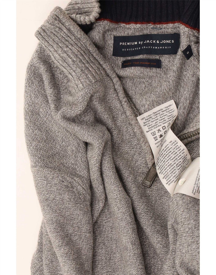 Jack & Jones Pulover cu fermoar pentru bărbați, bumbac, gri mic