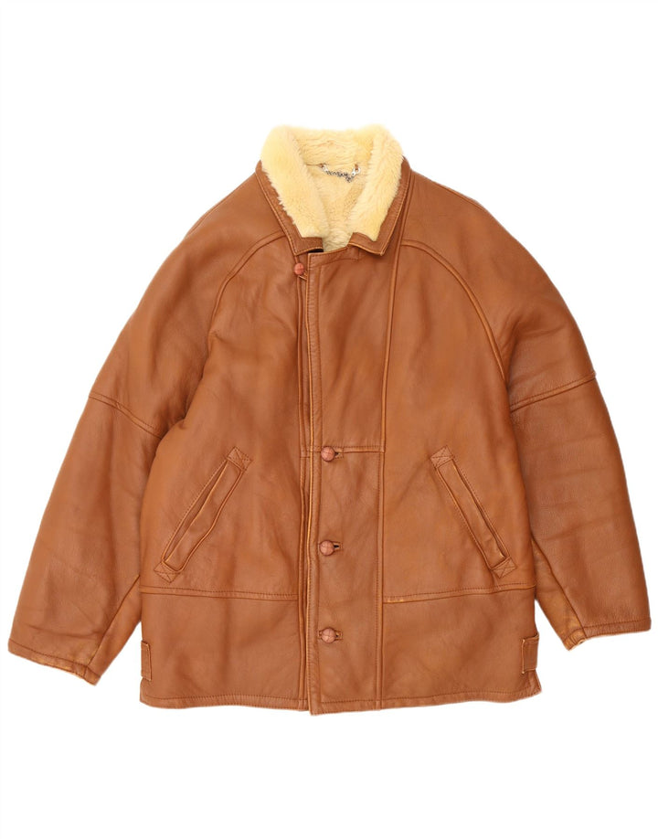 Jachetă vintage din shearling pentru femei IT 50 mare, maro, din shearling