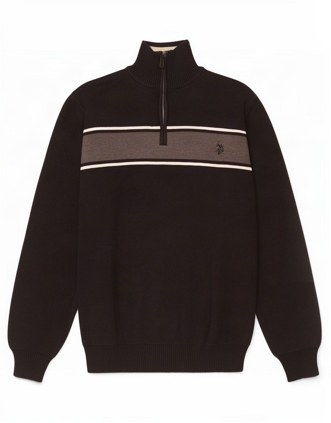 U.S. Polo Assn. Pulover pentru bărbați, cu fermoar, cu gât, mediu negru