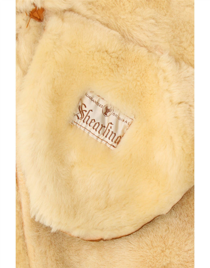 Pardesiu din shearling vintage pentru bărbați UK 40 mare, bej, din shearling