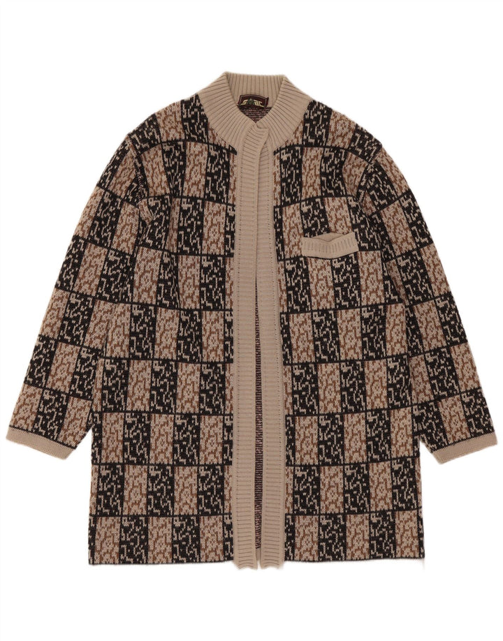 VINTAGE Pulover cardigan deschis cu paragate pentru femei IT 44 Maro Mediu Geometric