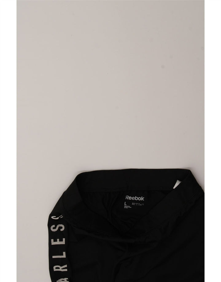 REEBOK Womens Capri Tracksuit Trousers UK 14 Large  Black Polyester Vintage Reebok and Second-Hand Reebok from Messina Hembry 