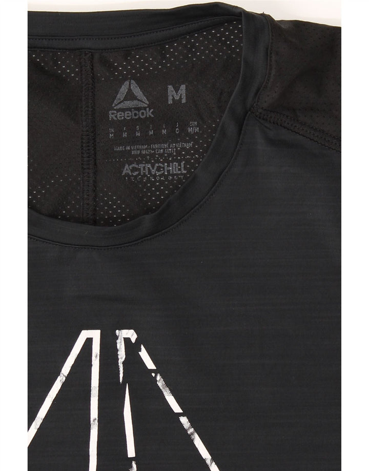 REEBOK Mens Graphic T-Shirt Top Medium Black Polyester Vintage Reebok and Second-Hand Reebok from Messina Hembry 
