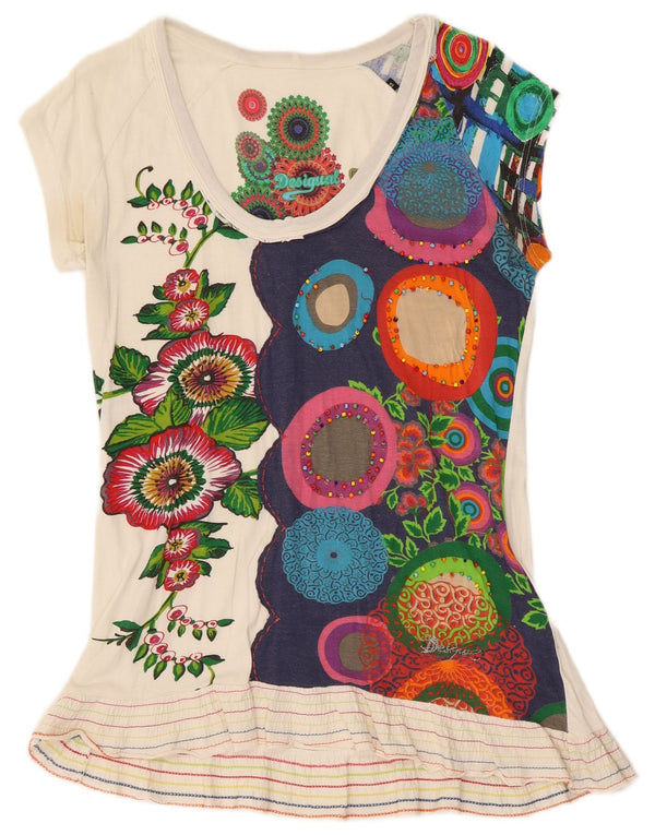 Tricou grafic Desigual pentru femei Top UK 18 XL Alb Floral