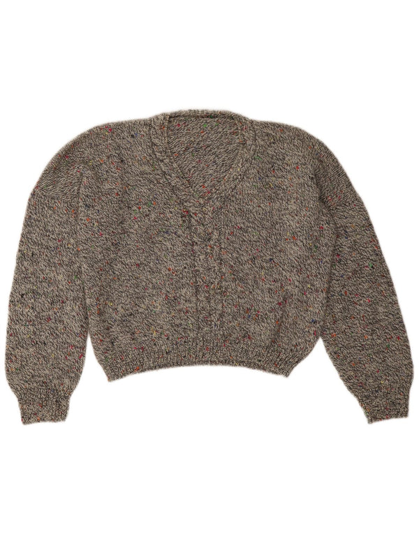 Pulover vintage cu decolteu în V pentru femei UK 16, mare, gri pete