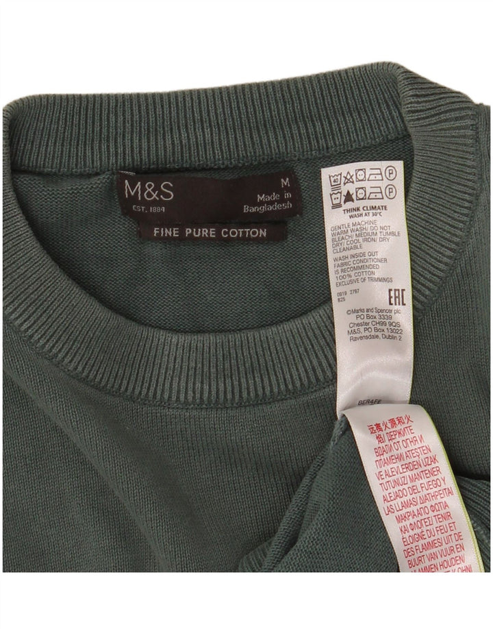 Pulover pentru bărbați Marks & Spencer, cu gât crew, bumbac verde mediu