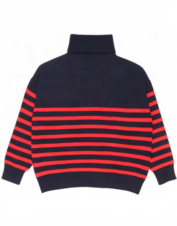 Pulover pentru femei Zara supradimensionat, cu fermoar, cu gât, UK 16, mare, bleumarin, cu dungi