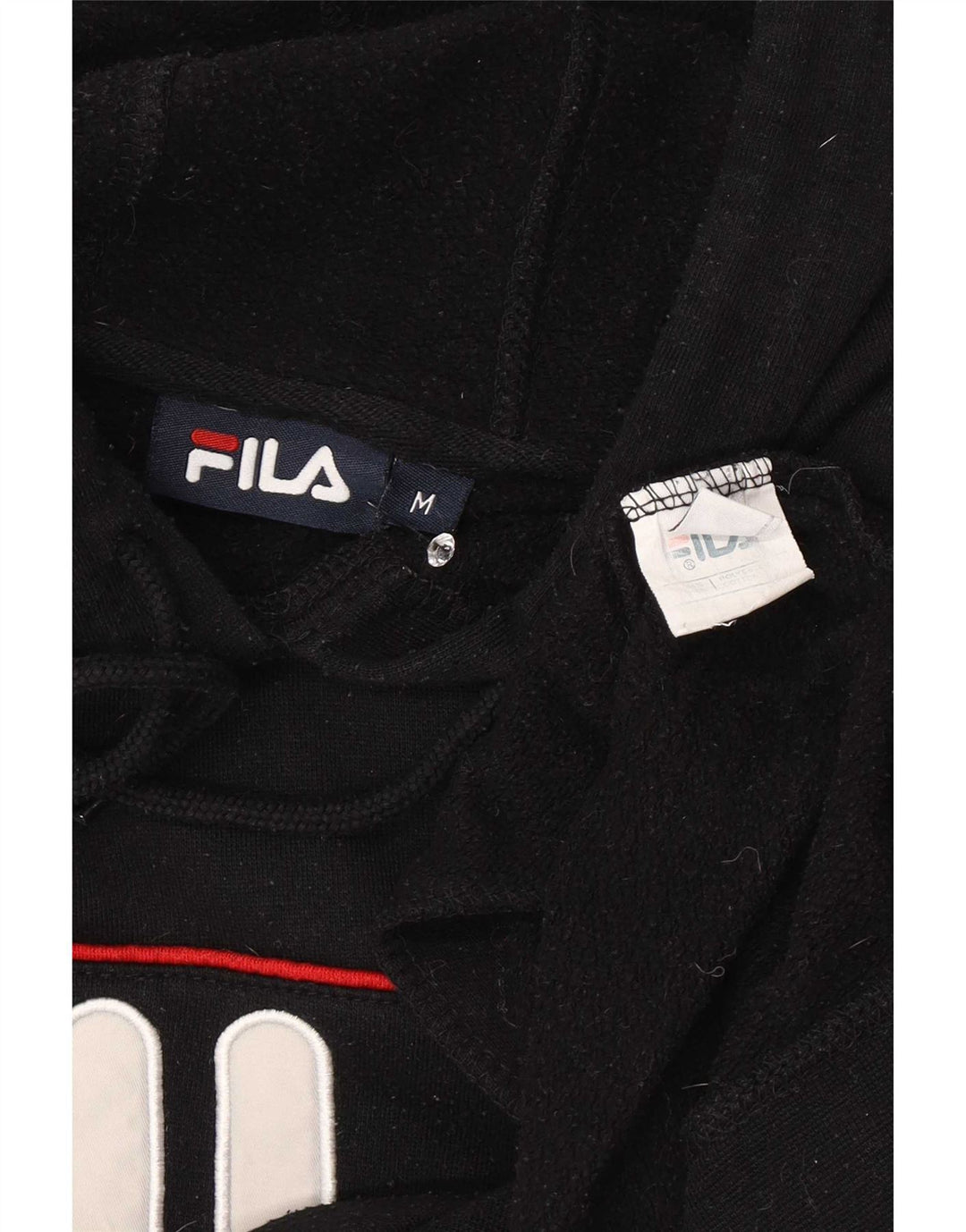 Pulover Fila pentru bărbați cu capota cu grafică, poliester cu dungi negre medii