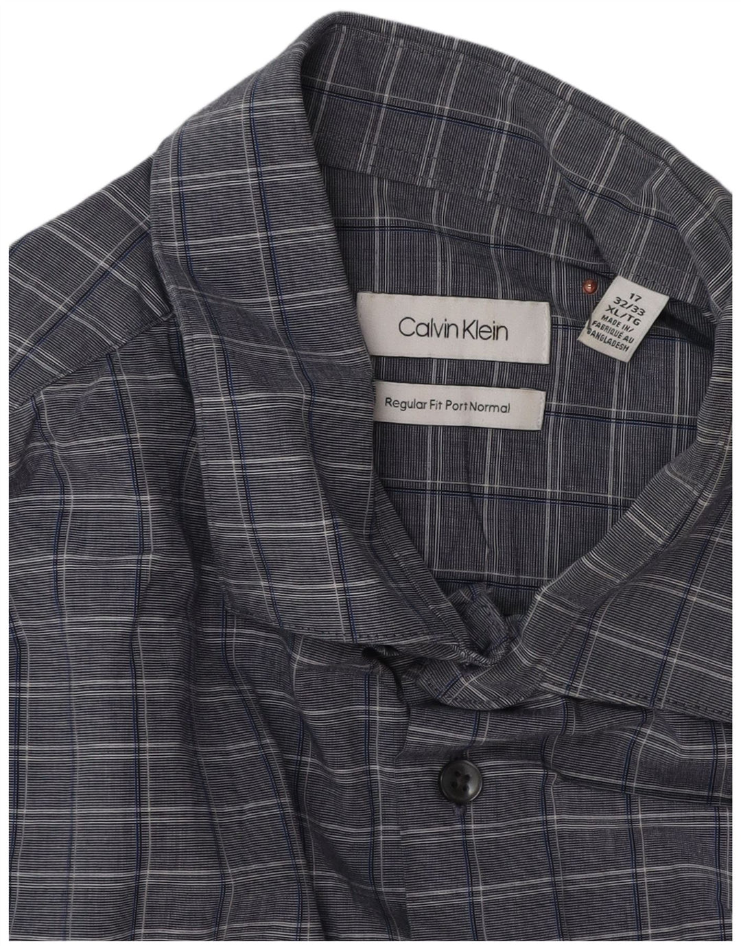 Cămașă Calvin Klein pentru bărbați, cu formă regulată, mărimea 17 XL, bumbac cu carouri gri