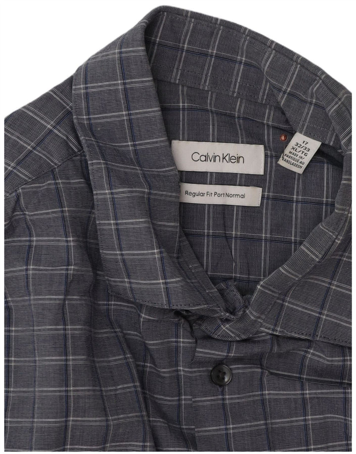 Cămașă Calvin Klein pentru bărbați, cu formă regulată, mărimea 17 XL, bumbac cu carouri gri