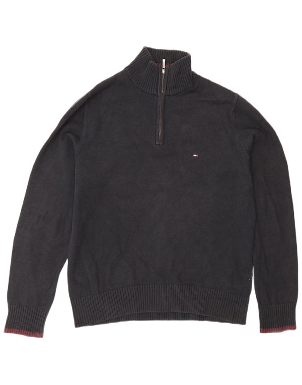 Tommy Hilfiger Mens Zip Neck Jumper Sweater Medium Navy Blue Cotton