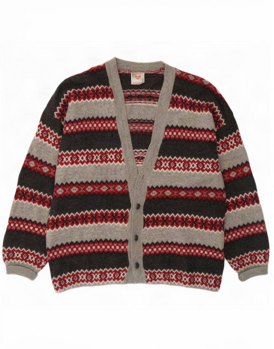 Pulover Cardigan Bărbați Stefanel Lână Fair Isle Gri mare
