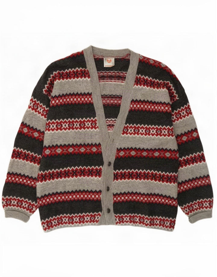 Pulover Cardigan Bărbați Stefanel Lână Fair Isle Gri mare
