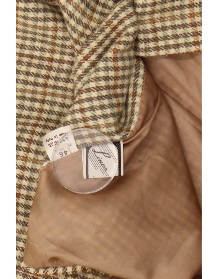 Jachetă vintage pentru femei cu 2 nasturi IT 46 Lână mare kaki vichy