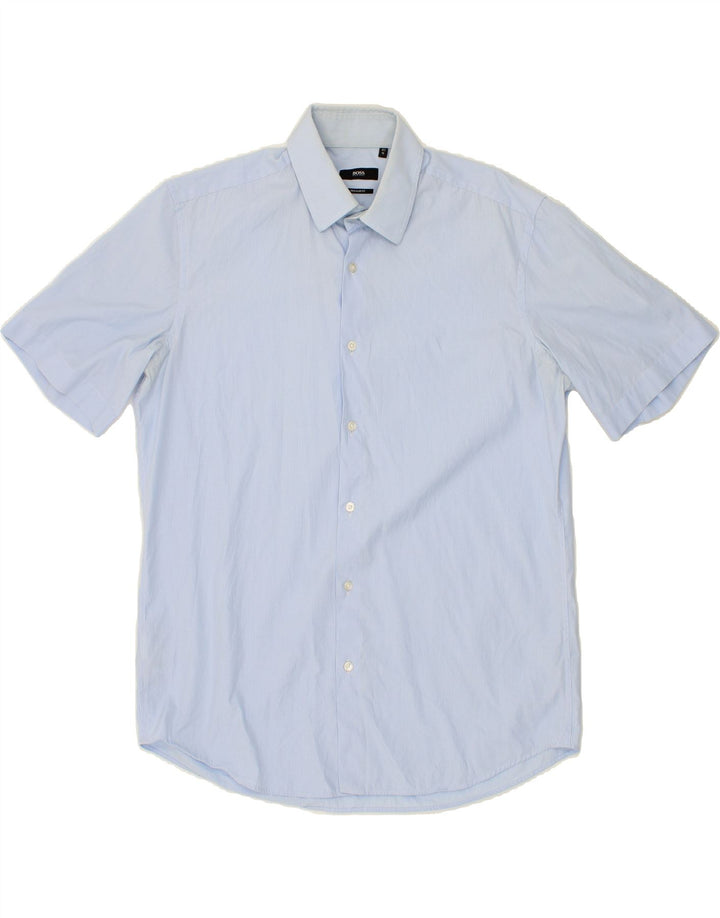 HUGO BOSS Mens Regular Fit Short Sleeve Shirt Size 41 16 Large Blue Check Vintage Hugo Boss and Second-Hand Hugo Boss from Messina Hembry 
