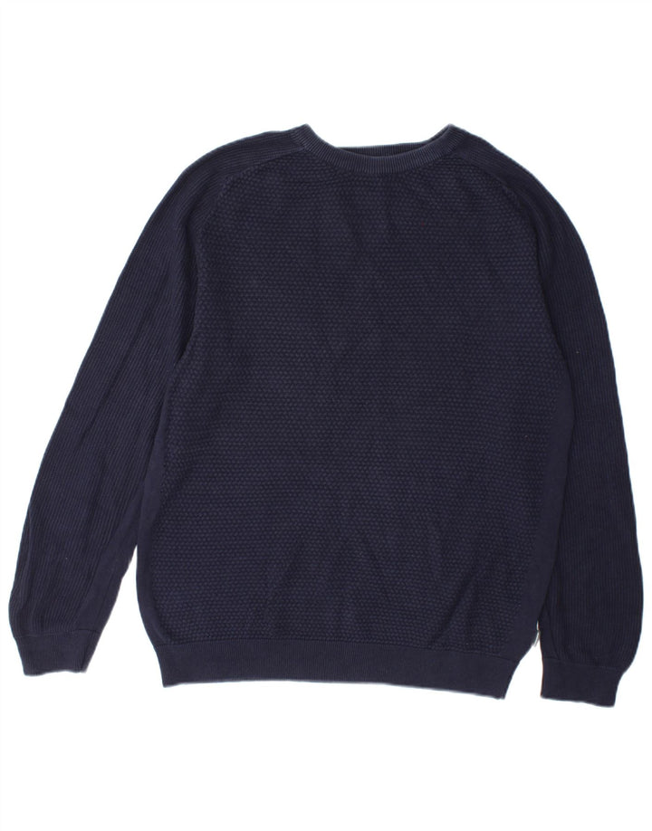 Pulover Jack & Jones pentru bărbați cu gât roșu, bumbac mediu albastru bleumarin