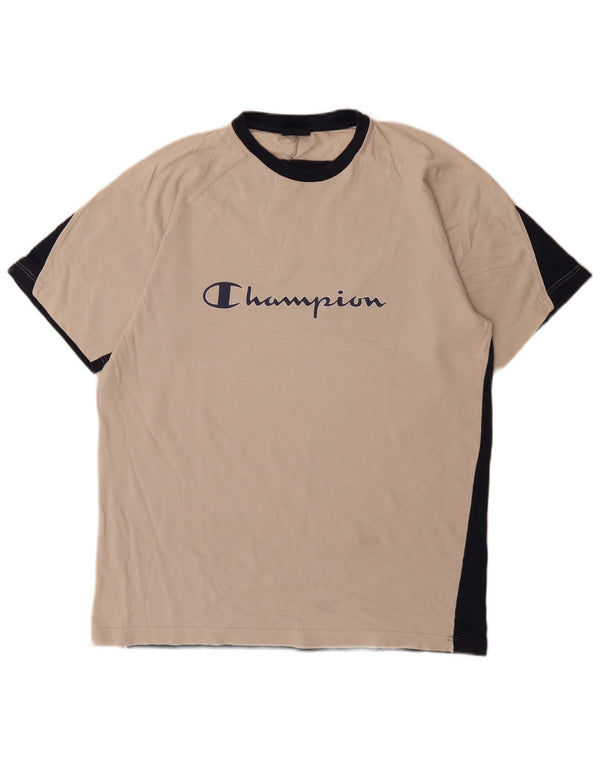 Champion Mens Graphic T-Shirt Top XL Beige Colourblock Cotton
