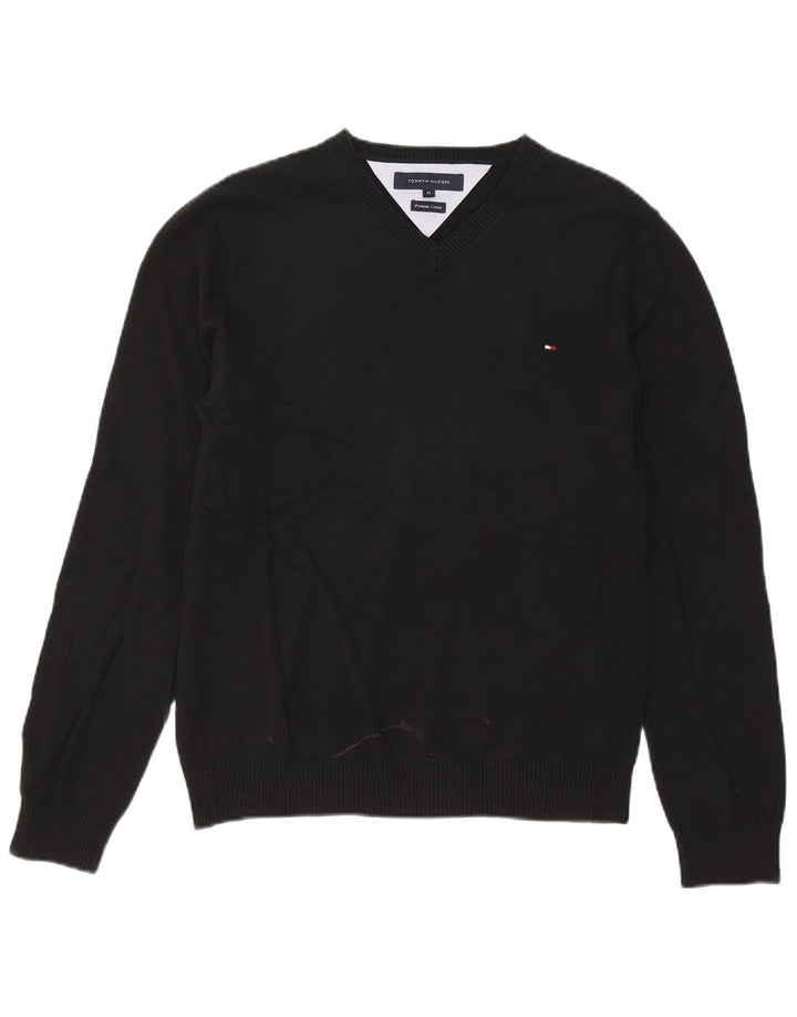 Pulover Tommy Hilfiger pentru bărbați, cu decolteu în V, bumbac mediu negru