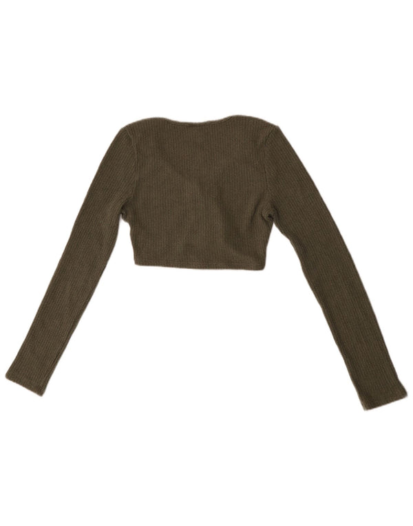 Topshop pentru femei Crop Cardigan Top UK 10 Small Khaki Bumbac