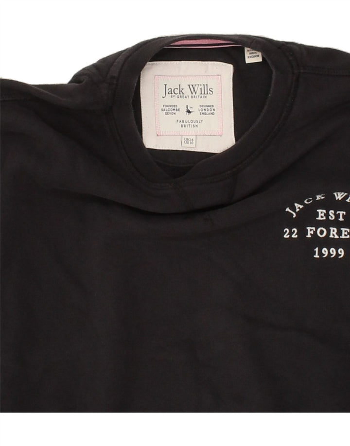 JACK WILLS Womens Oversized Graphic Sweatshirt Jumper UK 14 Large Black Vintage Jack Wills and Second-Hand Jack Wills from Messina Hembry 
