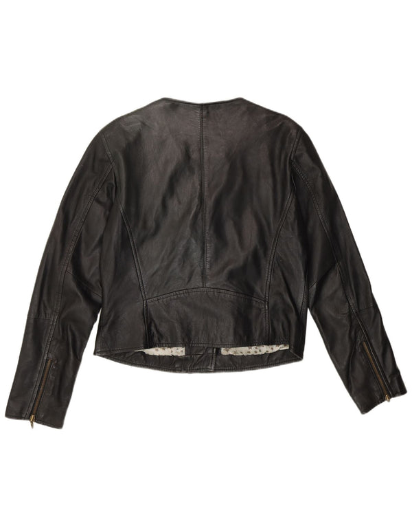 Jachetă de piele RINO & PELLE Crop Biker pentru femei UK 12 Medium Black Leather