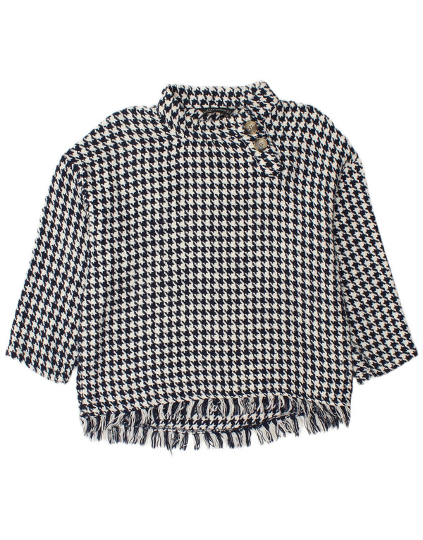Pulover pentru femei Zara, cu gât cu nasturi, UK 14 Medium Bluemarin Houndstooth