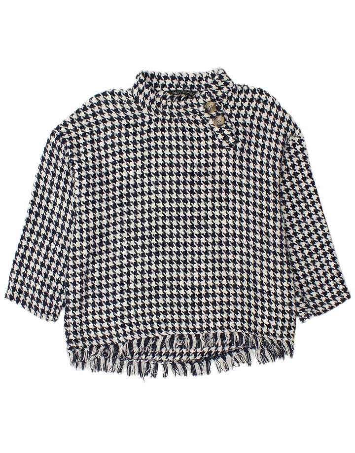 Pulover pentru femei Zara, cu gât cu nasturi, UK 14 Medium Bluemarin Houndstooth