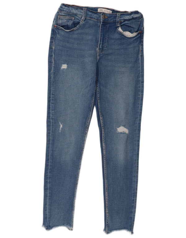 Zara fete blugi skinny distressed 13-14 ani W28 L26 albastru bumbac
