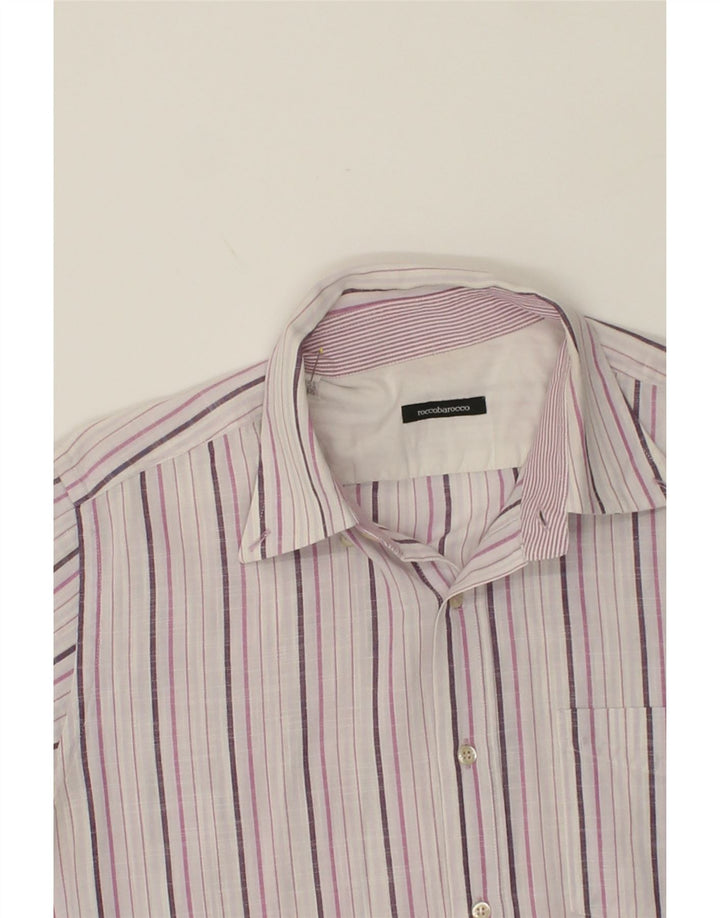 ROCCOBAROCCO Mens Short Sleeve Shirt Size 15 1/2 44  Medium Pink Striped Vintage Roccobarocco and Second-Hand Roccobarocco from Messina Hembry 