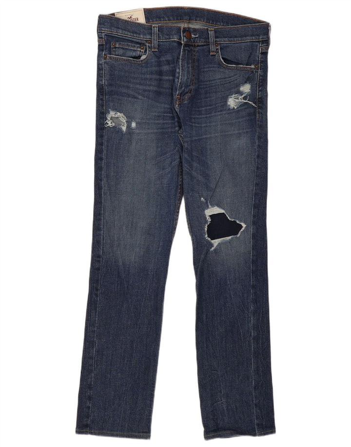 Blugi Hollister Distressed Straight pentru bărbați W33 L32 Albastru
