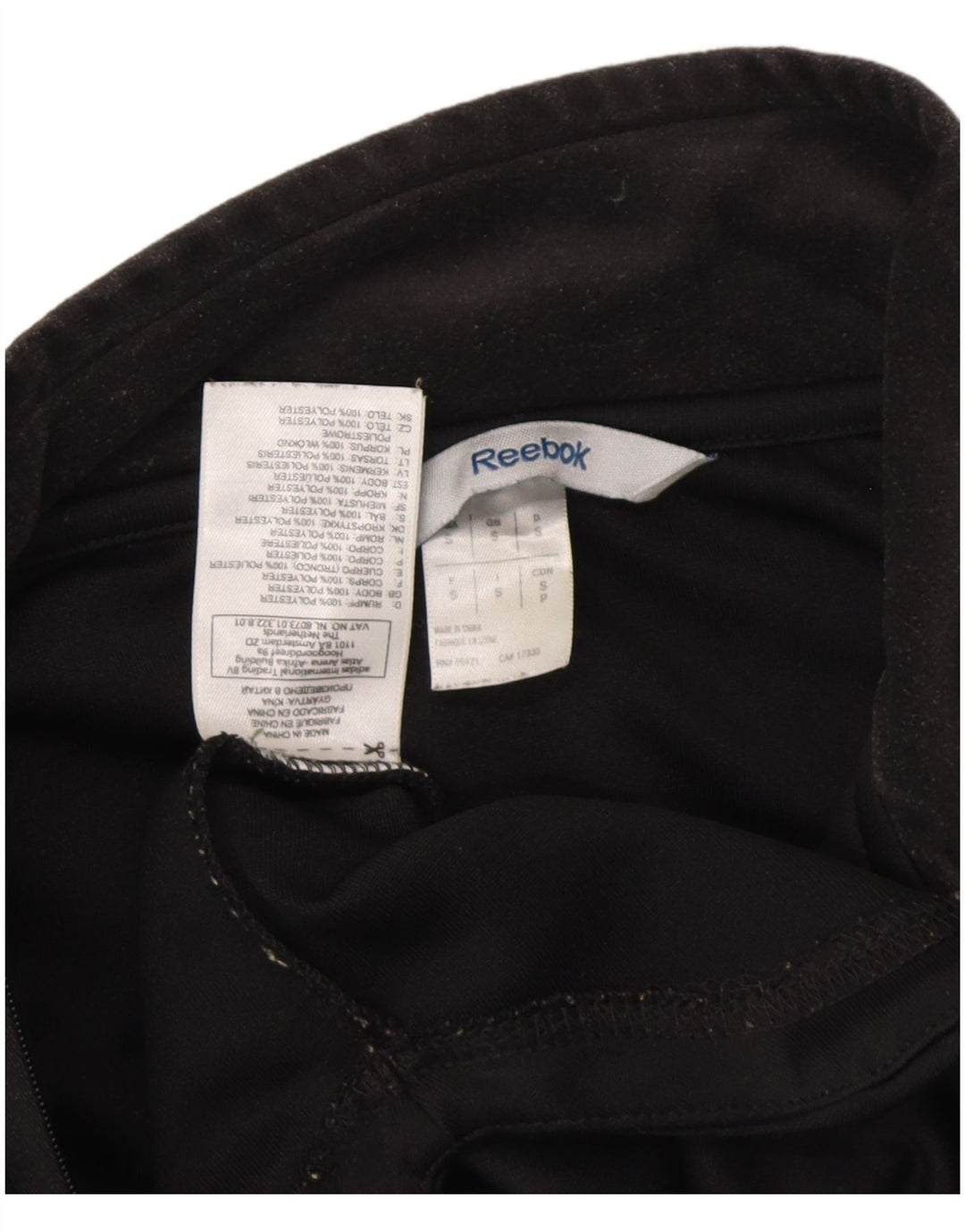 Top de trening REEBOK pentru bărbați, cu fermoar și gât, poliester mic, negru