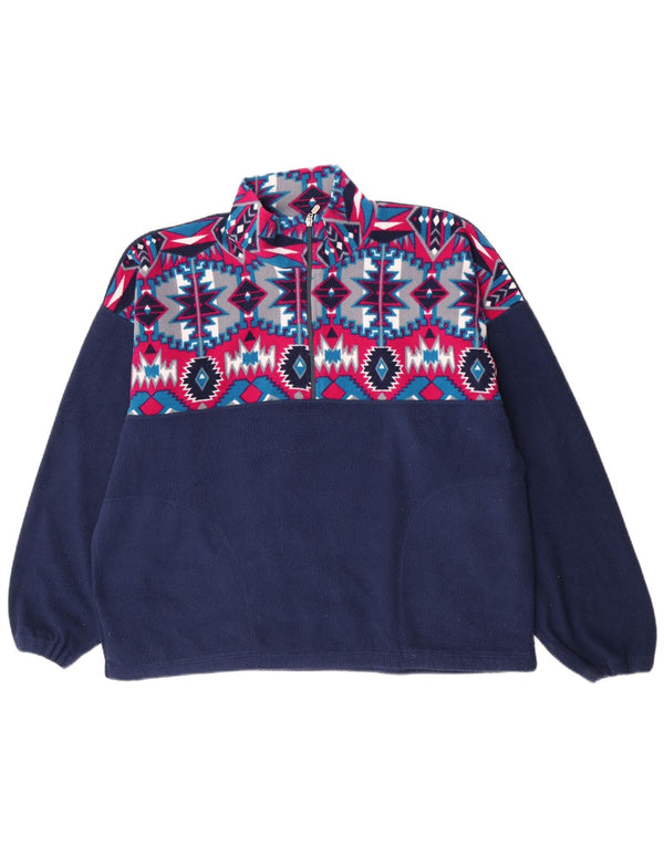 Pulover din lână vintage pentru bărbați, cu fermoar, XL, bleumarin, geometric