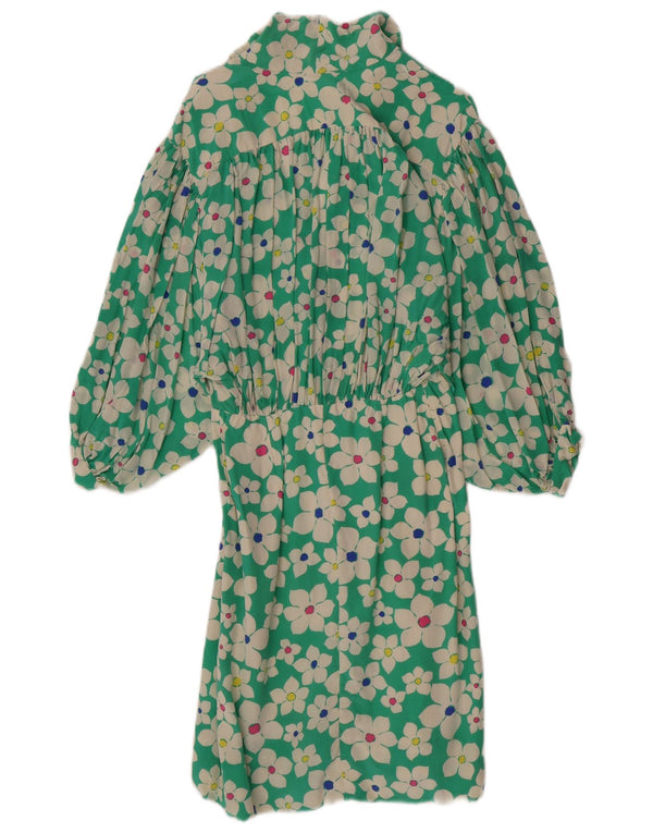 Rochie vintage pentru femei cu mâneci 3/4 în linie A UK 4 XS, verde, florală