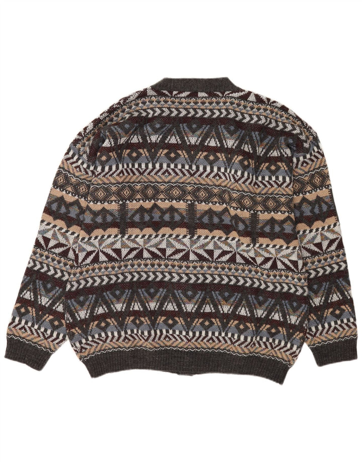 Cardigan Vintage pentru bărbați, lână geometrică, gri mediu