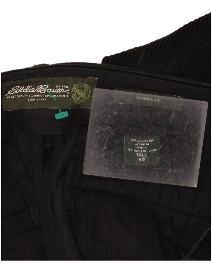 EDDIE BAUER Pantaloni pentru bărbați, înalți, cu croiala relaxată, din velur, L40 L34, negru