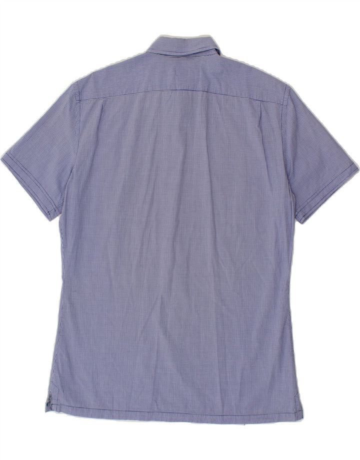 TRUSSARDI Mens Short Sleeve Shirt XL Blue Gingham Vintage Trussardi and Second-Hand Trussardi from Messina Hembry 